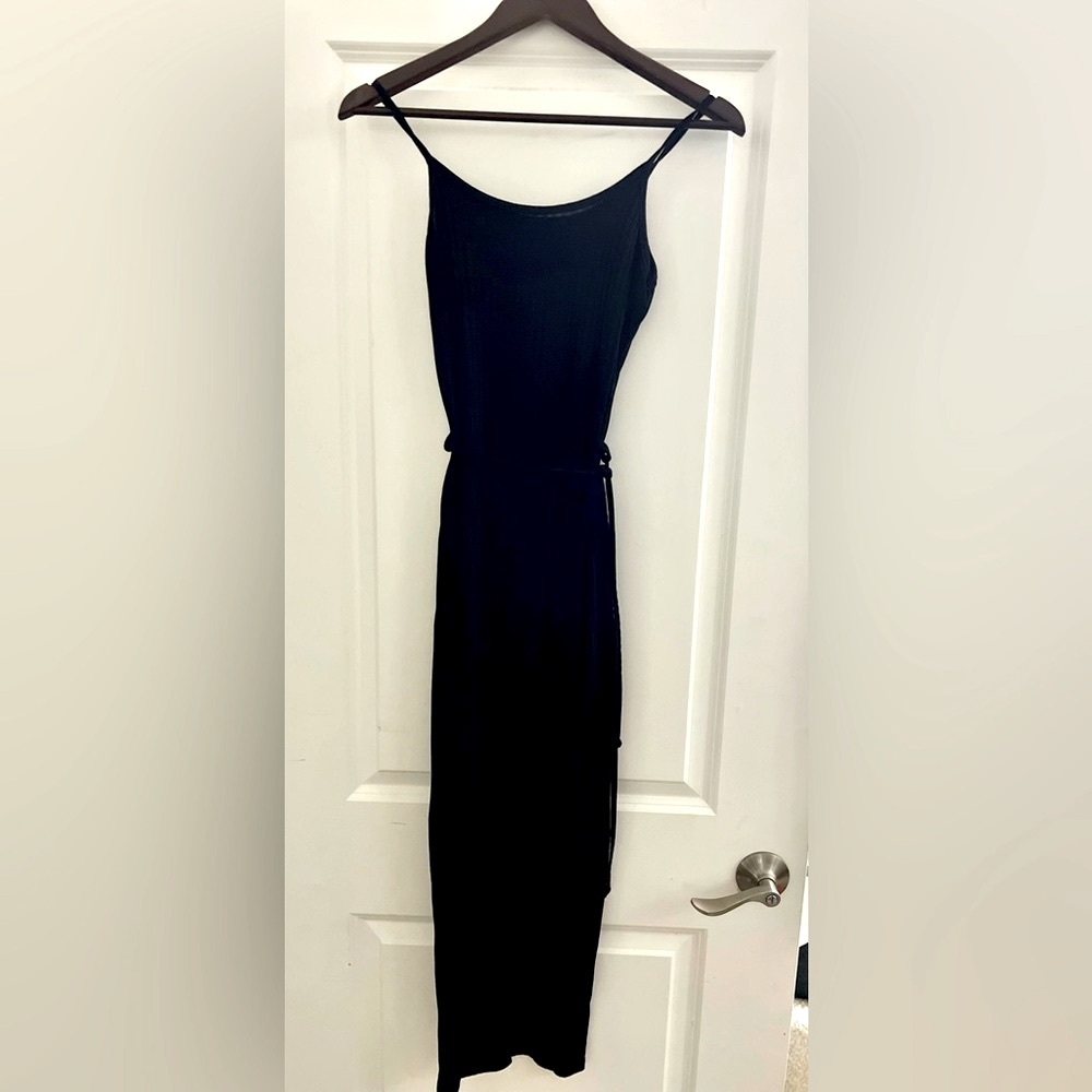 Maxi, Ribbed, Black dress, Tie-waist at the side, Summer dress. Size 6 - Picture 3 of 6